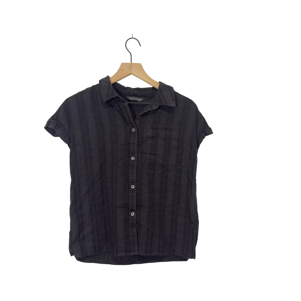 Rock & Republic Womens Black Plaid Short Sleeve Button Down Shirt Top Small